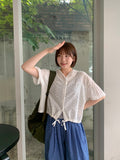 Minbomi Punching Lace Hood Short Sleeve Blouse