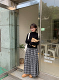 Limoy banding pin tuck check long skirt
