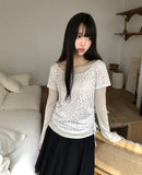 [MADE] Ronen Shirred Short Sleeve Layered Tencel Long Sleeve T-shirt