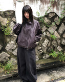 Dumb High Neck Cut Pocket String Leather Jacket