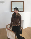 Rotel Leopard Hopi Fur Contrast Corduroy Jacket