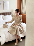 [PREMIUM] Piel Puff Collar Jacquard Long One Piece (Belt Set)