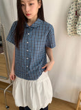 [BAONHAUS] Krunen Linen Check Short Sleeve Shirt Blouse