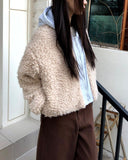 Sell Fluffy Fur Color Matching Quilted Hood Zip-Up Jumper