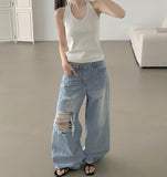 Light Blue Loose Hip Fit Wide Denim Pants