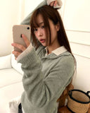 Bekil Henley Neck Collar Wool Long Sleeve Knit