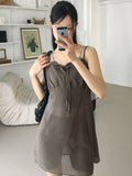 Hepple See-Through Slit Ribbon Adjustable Straps Layered Sleeveless Mini One Piece