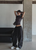 Color matching cross string nylon pants