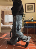 Two-line washing cargo denim pants