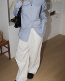 Mote cut key ring loop two-way wide cotton pants