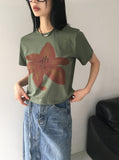 Alz Flower Printed Cropped Short-Sleeved T-Shirt