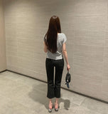 Hem Side Slit Ankle Length Capri Span Cotton Pants