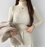 Ribbed Inner Winter Fall Neck Polar Long Sleeve T-shirt