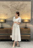 French Check See-Through Banding Flare Long Skirt