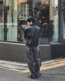 Moad Half Neck Knit Color Matching Leather Jacket