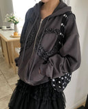 Binon Ribbon Frill Hood Zip-Up