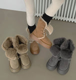 Suede Platform Sole Middle Walker Folding Sheepskin Boots