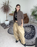 Tie pin tuck cotton balloon pants