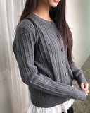 Corun Bean Button Knit Long Sleeve Round Neck Cardigan