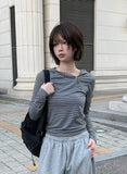 Rhythm Diagonal Unbalanced Button Hood Long Sleeve T-shirt