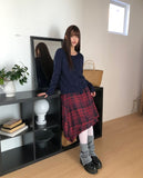 T-L Vintage Check Layered Midi Skirt