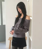 [Muffler set] Weck cable off-shoulder knit set