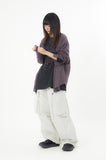 Zipper big cargo balloon wide banding pants