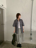 [unisex] Gotelli Linen Check Over Short Sleeve Shirt