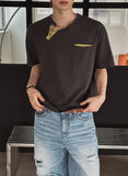 Philo Diagonal Henley Neck Short Sleeve T-shirt