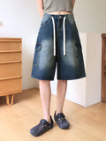 Kelu Vintage Washing Strap Cargo Denim Bermuda Shorts