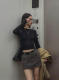 [U-BASIC] Soft Ribbed Round Crop Long Sleeve