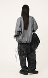 Camo distressed cargo string banding pants
