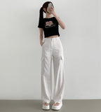 Linen Pocket Cargo Banding Straight Wide Cotton Pants