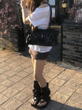 Fes Eyelet Buckle Leather Shoulder Bag