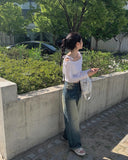 Nayu Ribbon Off Shoulder Cropped T-shirt