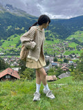 Sheer Stripe Hood Knit Zip-Up