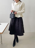 Inelli Shirring Collar Knit Pearl Cardigan