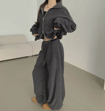 Fleece High-Neck Zip-Up Two-Way Balloon Wide Sweat Suit Set Two-Piece