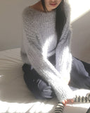 Poville Snowflake Fluffy Off-Shoulder Boat Neck Knit