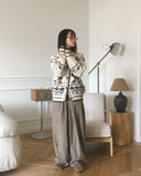 Jeber Deer Nordic Round Collar Knit Cardigan