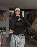 Dazzle ribbed snap semi-crop hoodie