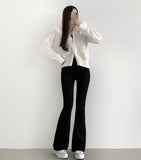Two-Way Fur Hood Slim Fit Knit Zip-Up