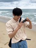 Cable knit short sleeve button collar ver