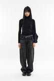 Falling low rise wide denim pants