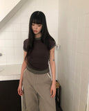 Poson Color Matching Shirring Short Sleeve T-shirt