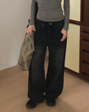 Nian incision washed wide denim pants