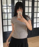 Catin Dot See-through Halter Neck Layered Short Sleeve T-Shirt