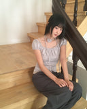[Tie set] Hadel Corsage Layered Rib Shirring Puff T-shirt