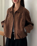 Cyan Suede Punching Collar Pocket Jacket