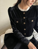 Edel Frill Neck Puff Velvet Jacket Blouse